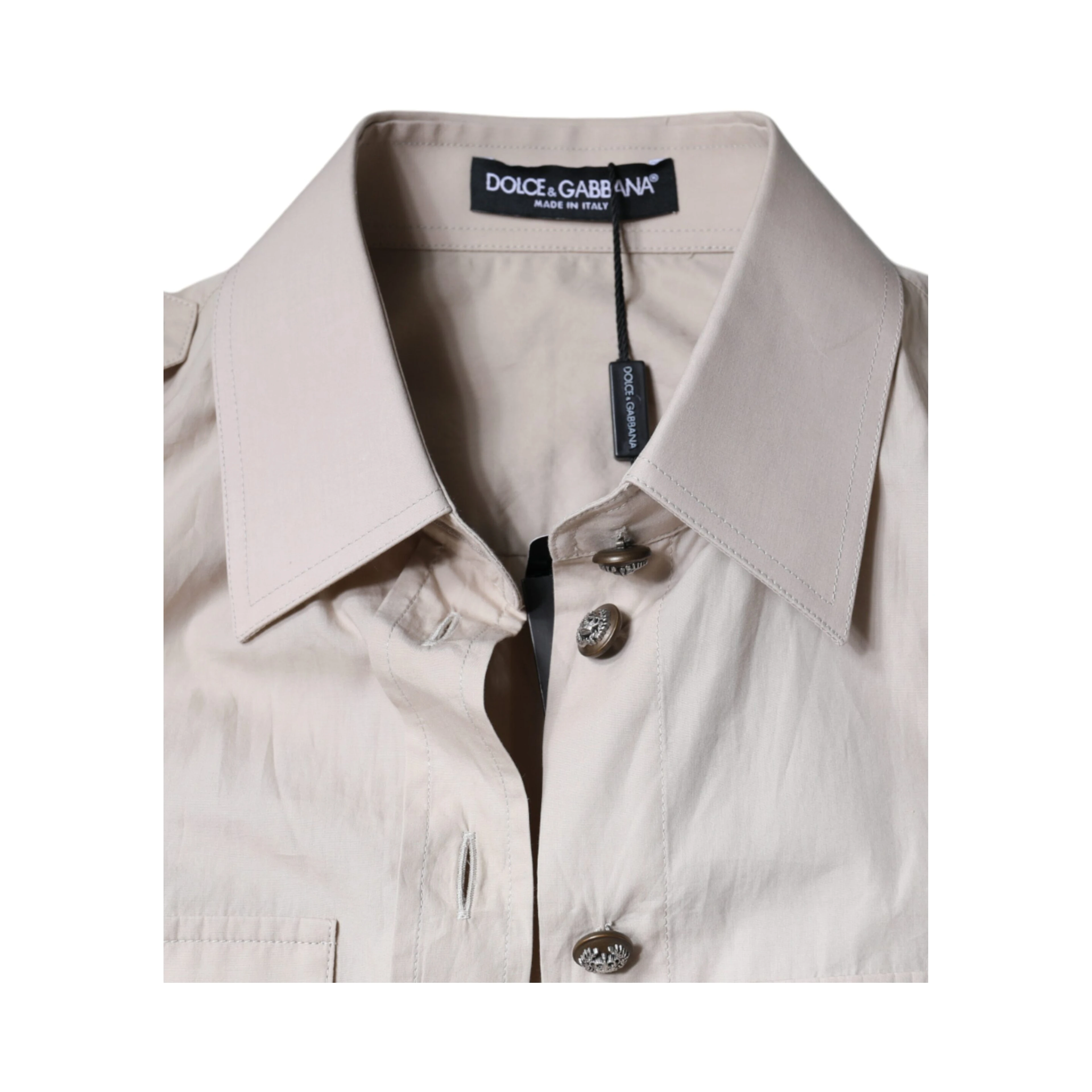 Beige Cotton Collared Button Down Shirt Top