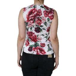 White Floral Lace Silk Sleeveless Tank Top