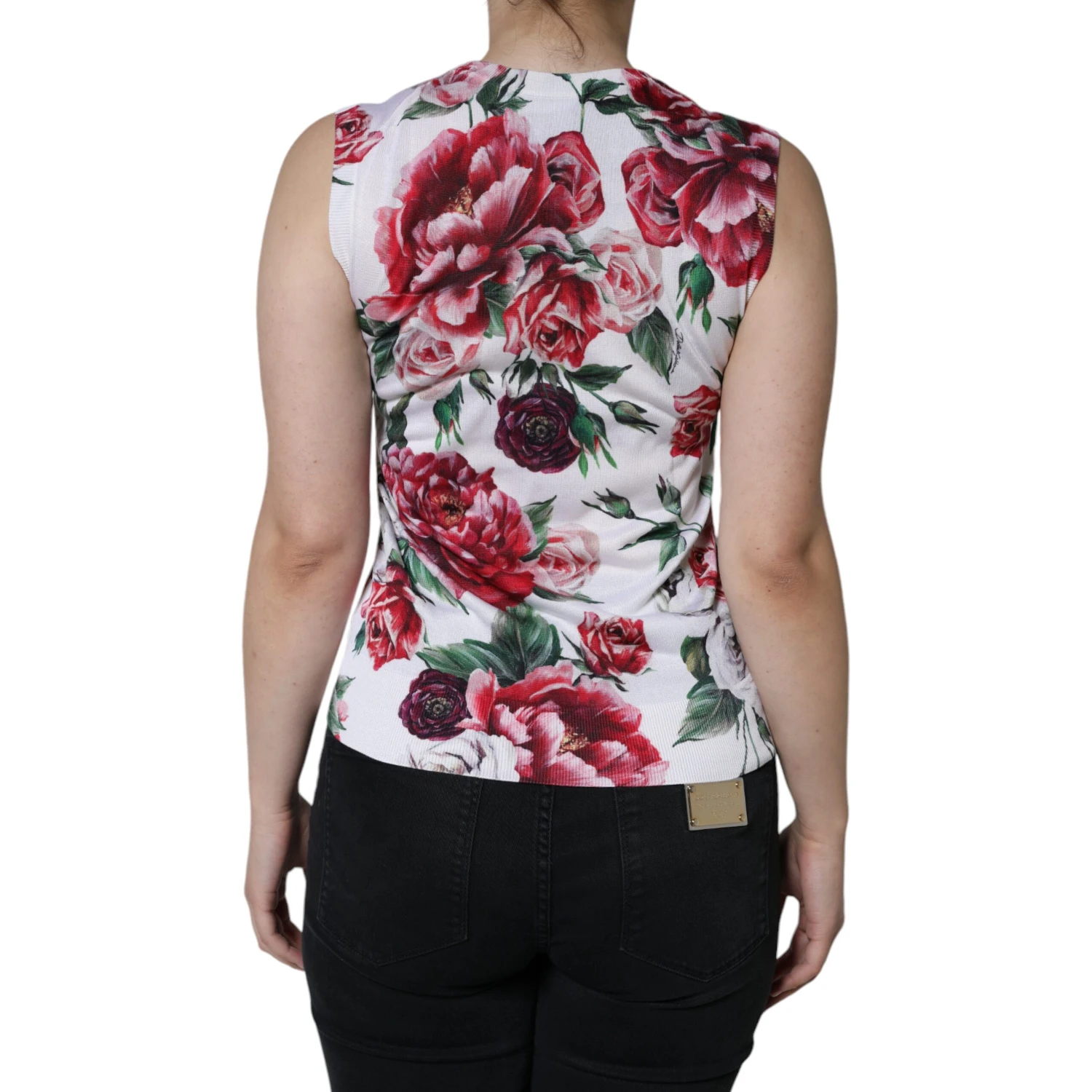 White Floral Lace Silk Sleeveless Tank Top