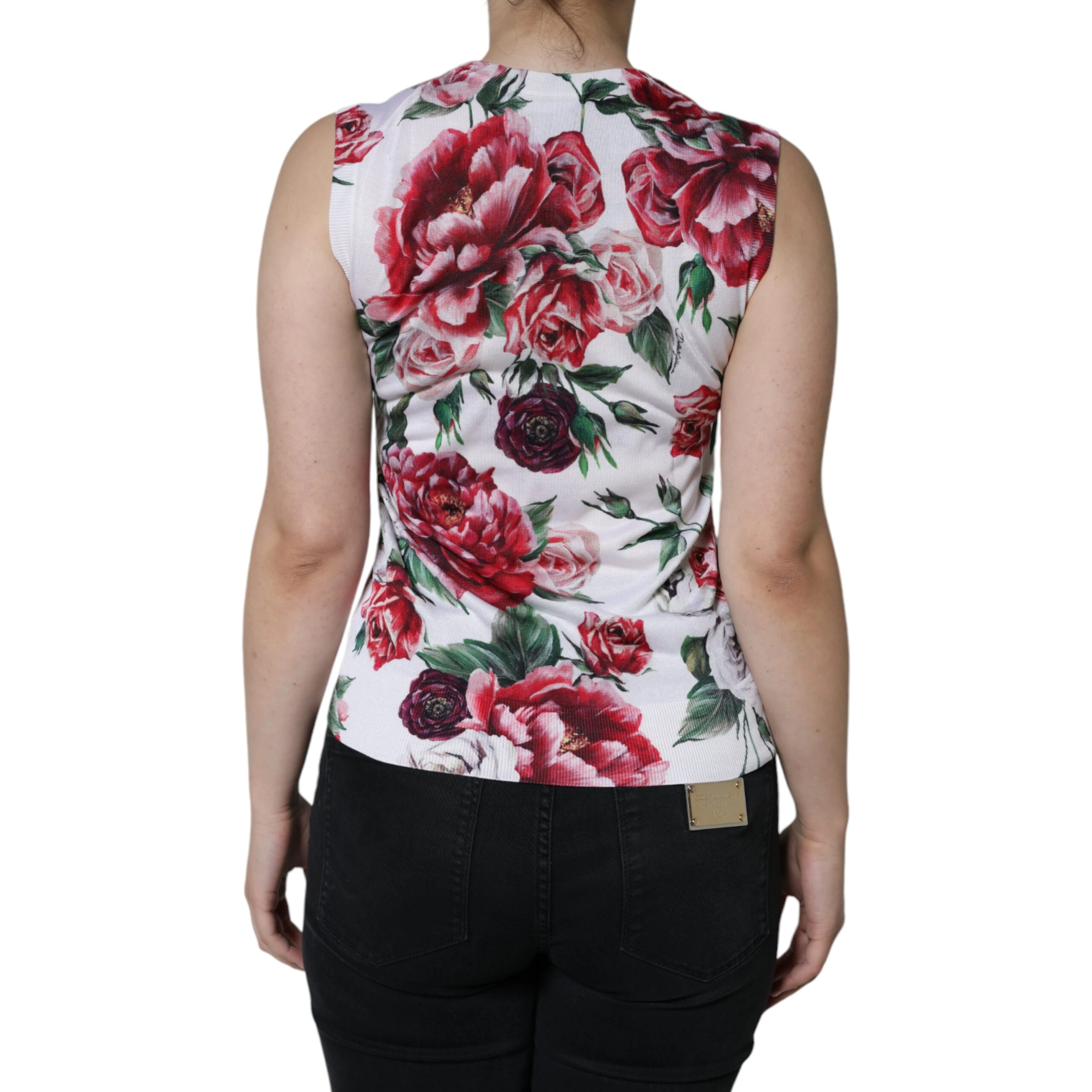White Floral Lace Silk Sleeveless Tank Top