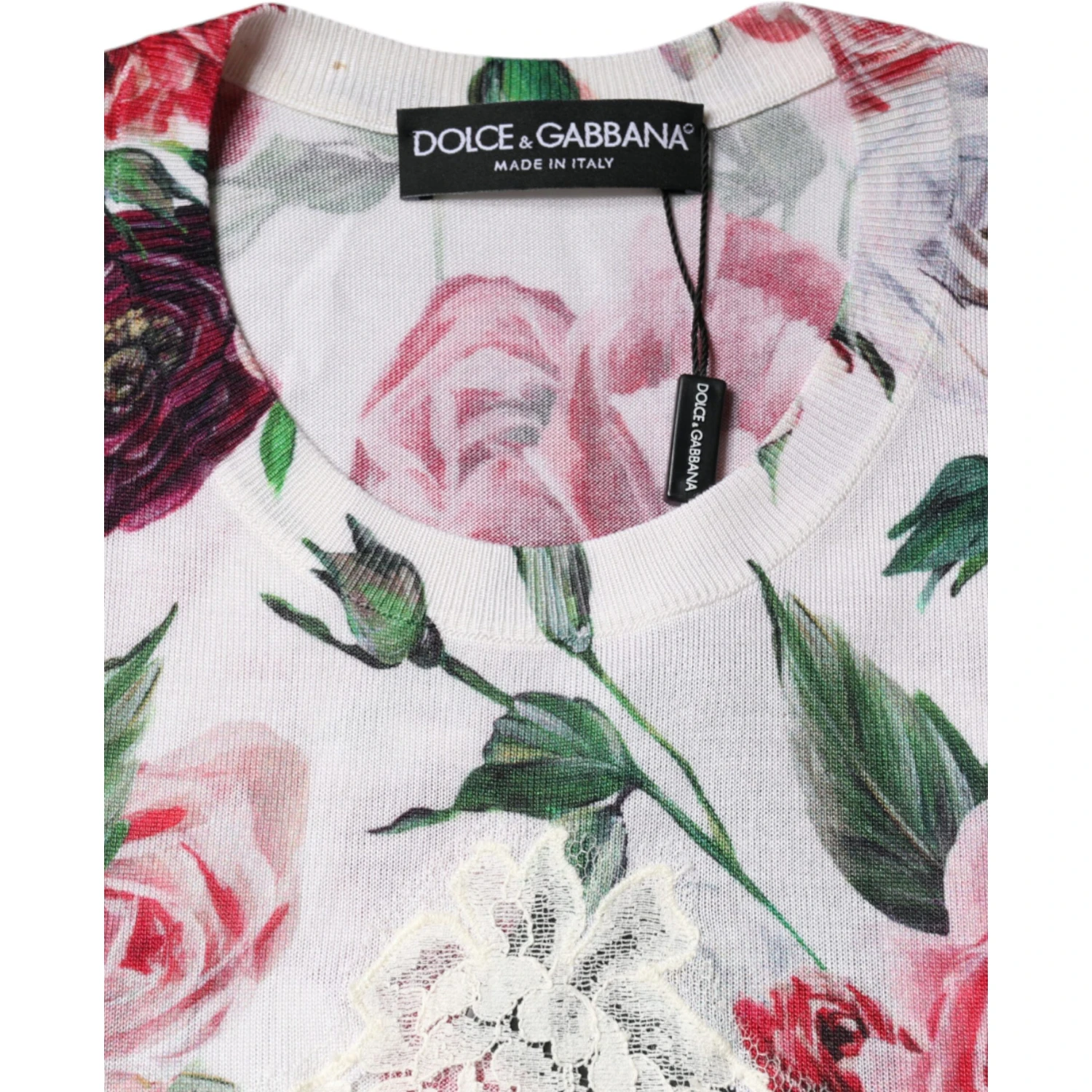 White Floral Lace Silk Sleeveless Tank Top