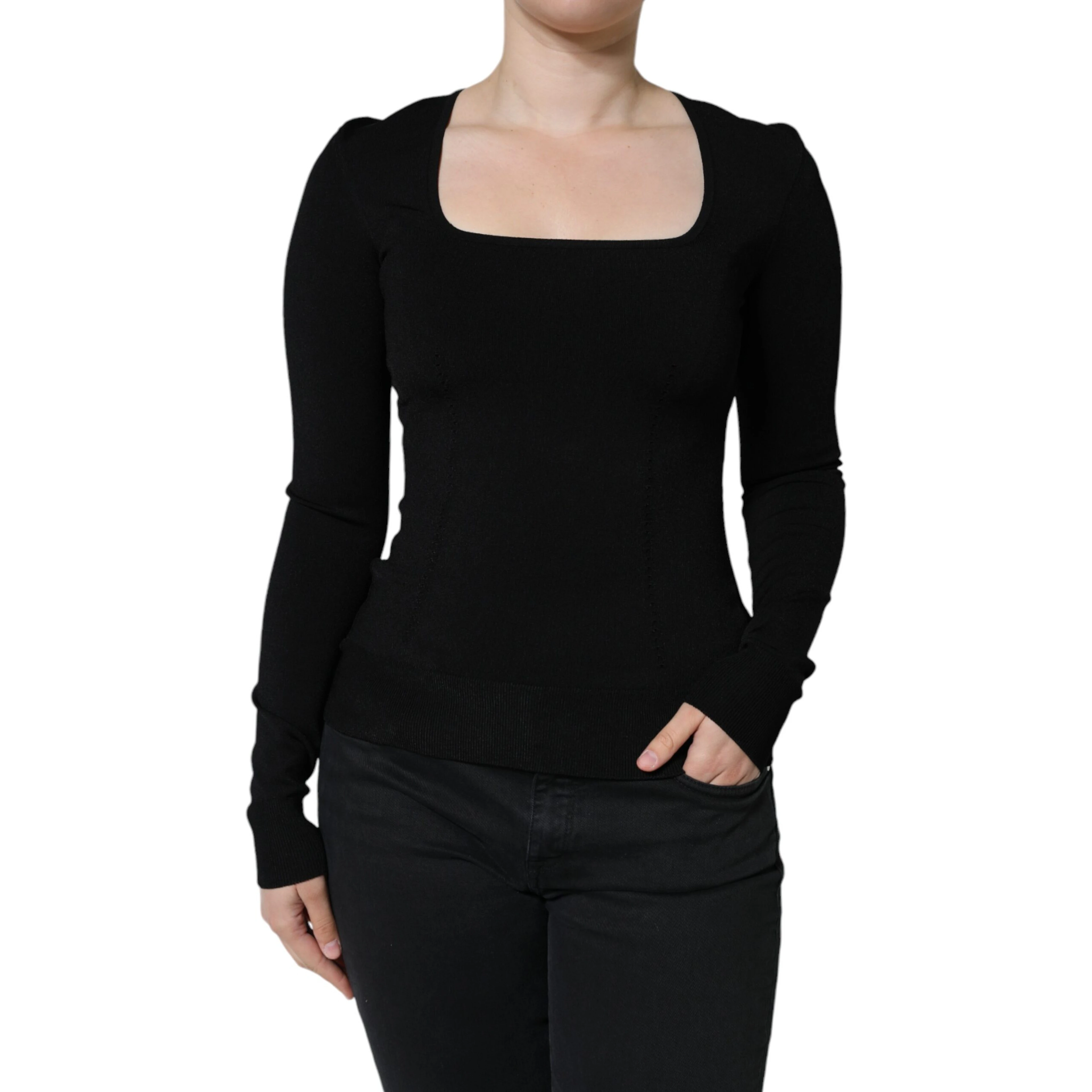 Black Long Sleeves Blouse Square Neck Top