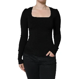 Black Long Sleeves Blouse Square Neck Top