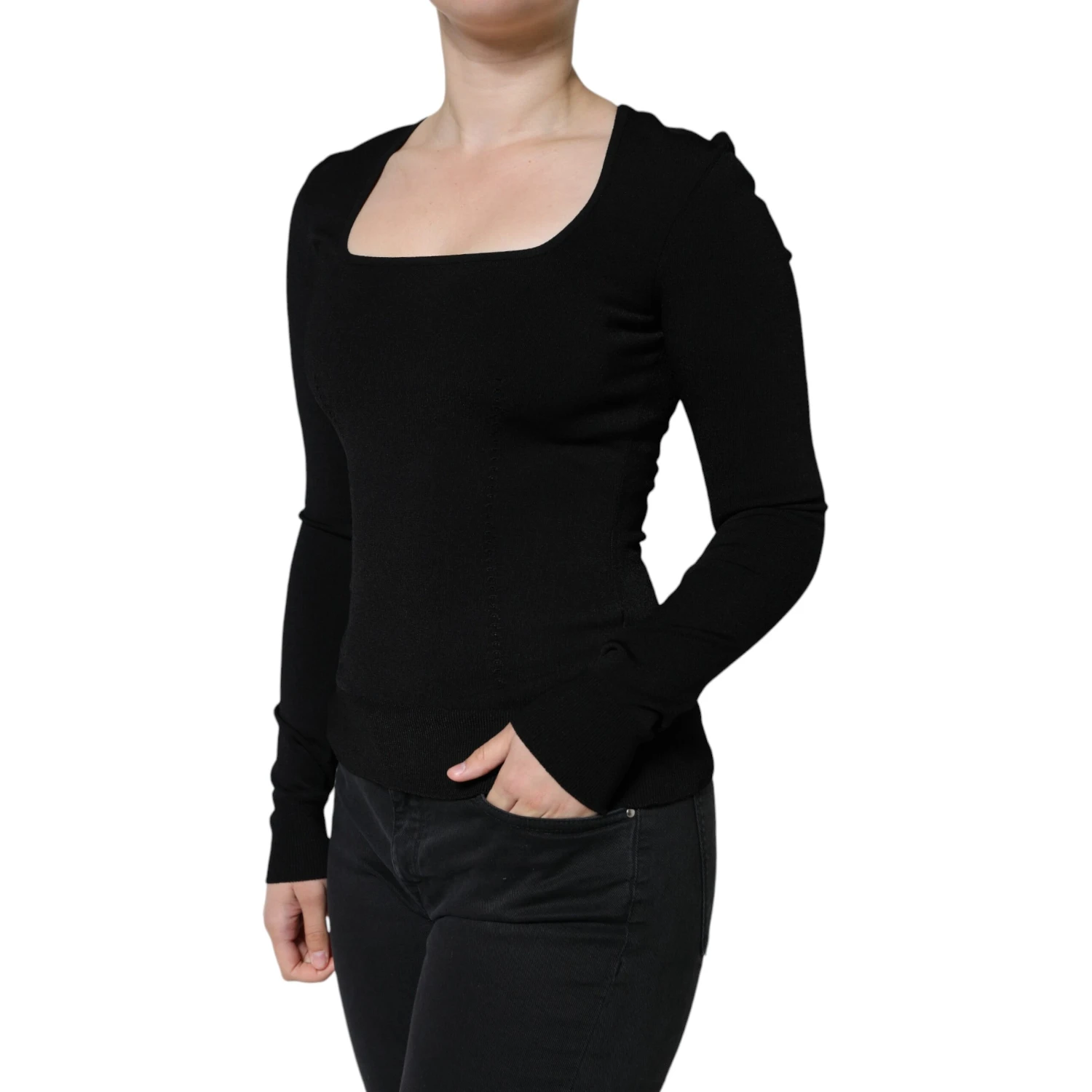 Black Long Sleeves Blouse Square Neck Top