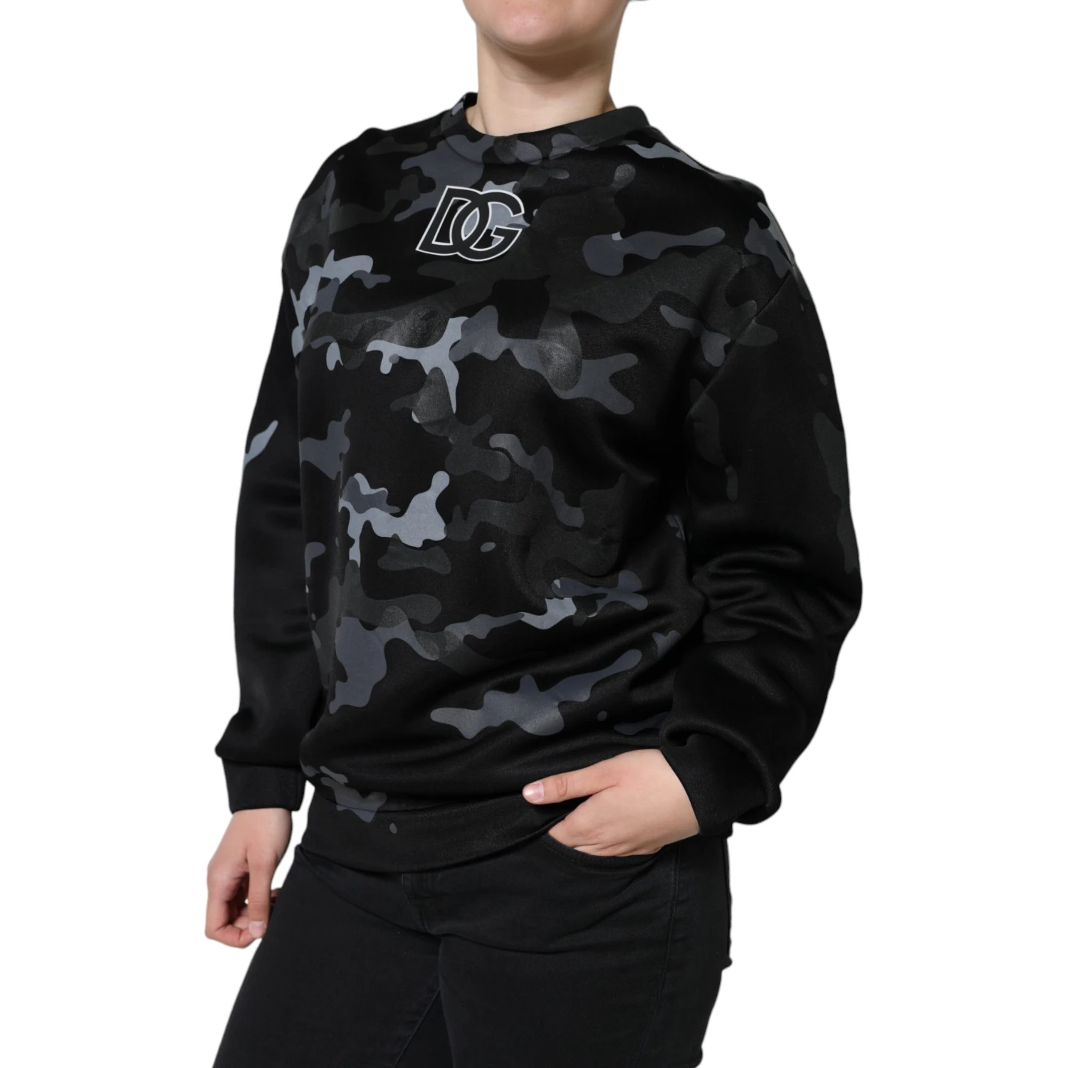 Black Camouflage Round Neck Sweatshirt Sweater