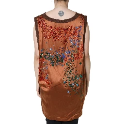 Brown Crystal Embellished Sleeveless Tank Top