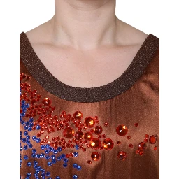 Brown Crystal Embellished Sleeveless Tank Top