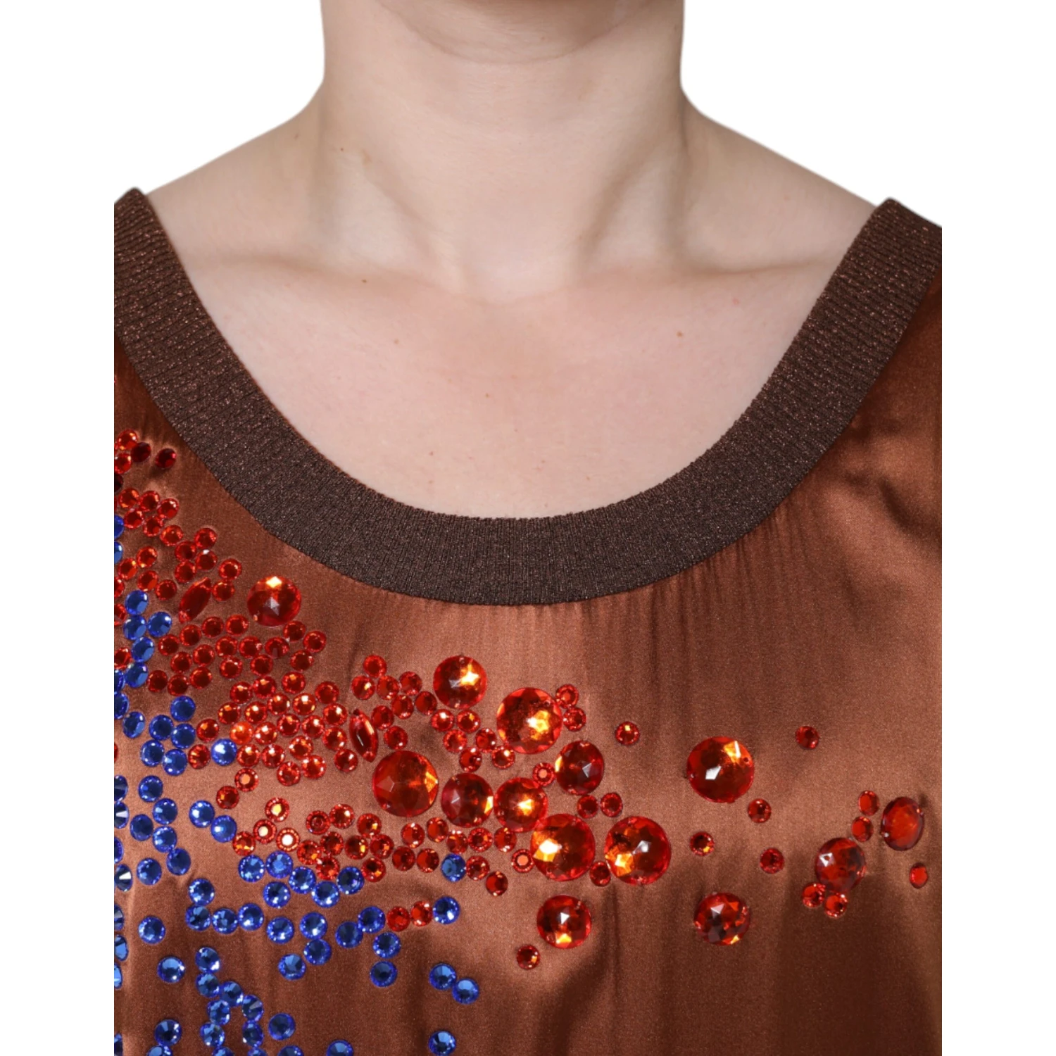 Brown Crystal Embellished Sleeveless Tank Top