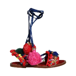 Multicolor Pom Pom Fur Wrap Sandals Shoes