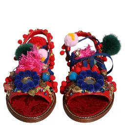Multicolor Pom Pom Fur Wrap Sandals Shoes