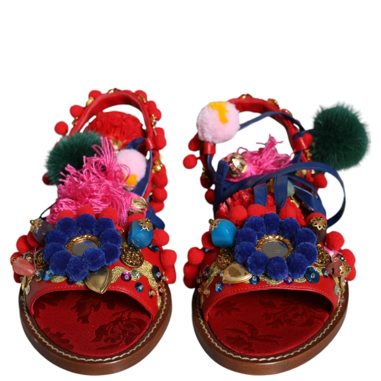 Multicolor Pom Pom Fur Wrap Sandals Shoes