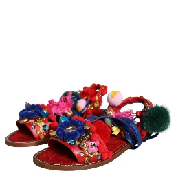 Multicolor Pom Pom Fur Wrap Sandals Shoes