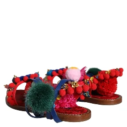 Multicolor Pom Pom Fur Wrap Sandals Shoes