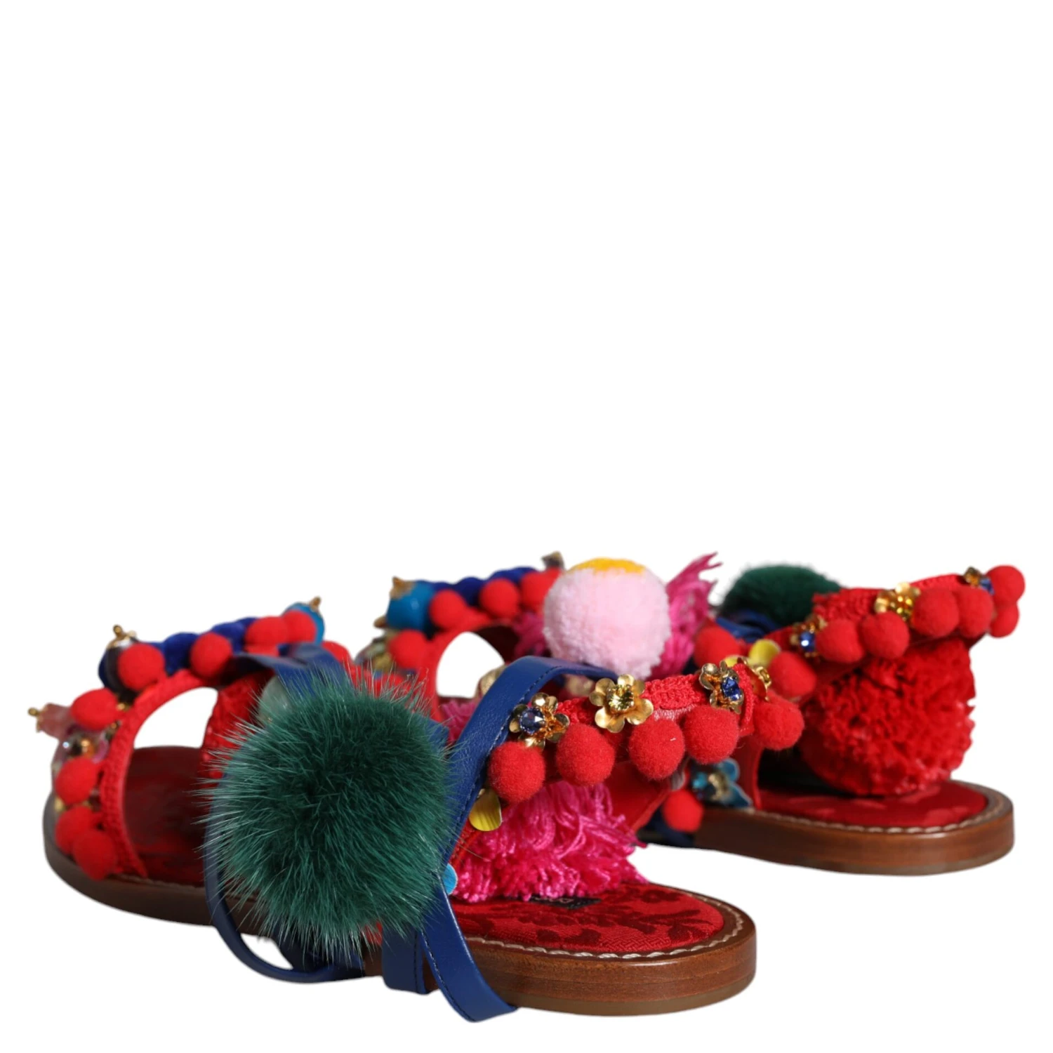 Multicolor Pom Pom Fur Wrap Sandals Shoes