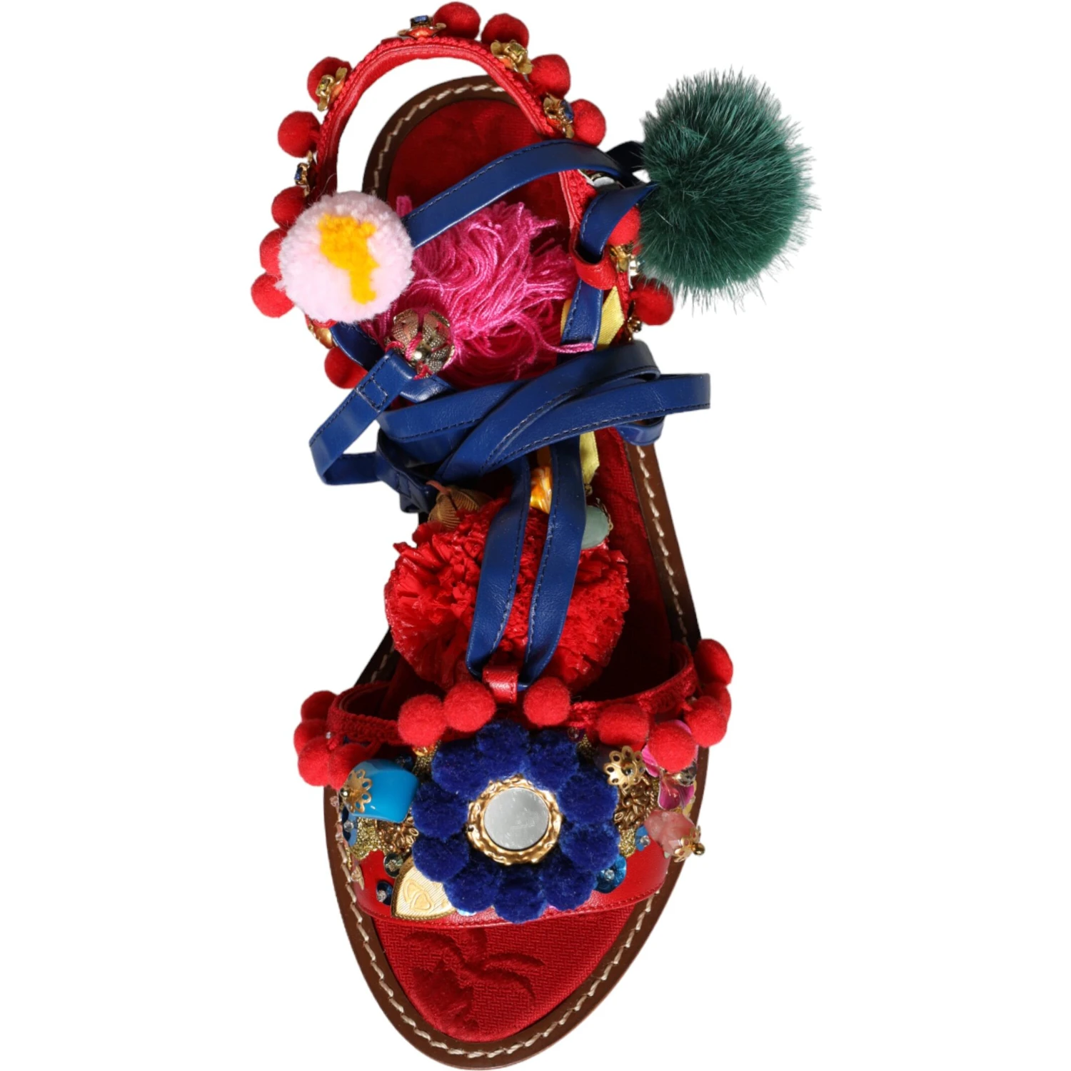 Multicolor Pom Pom Fur Wrap Sandals Shoes