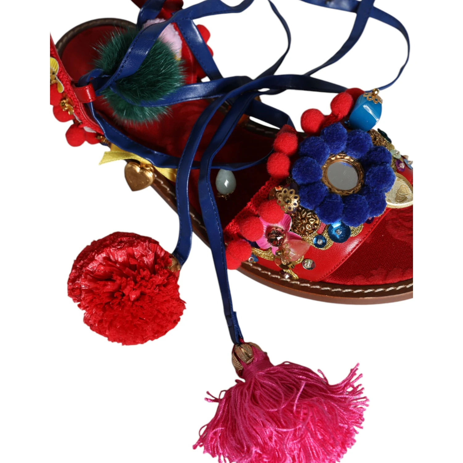 Multicolor Pom Pom Fur Wrap Sandals Shoes