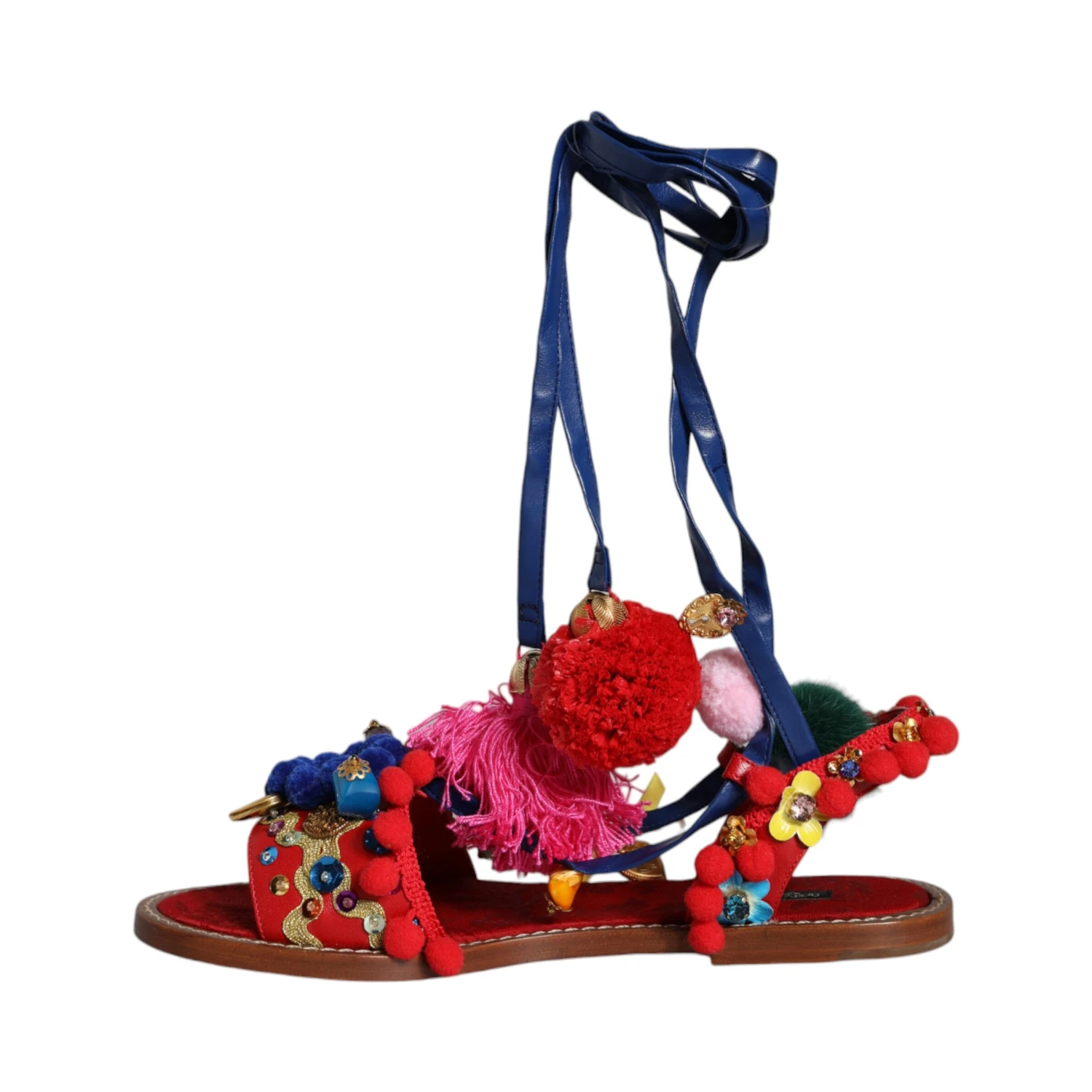 Multicolor Pom Pom Fur Wrap Sandals Shoes