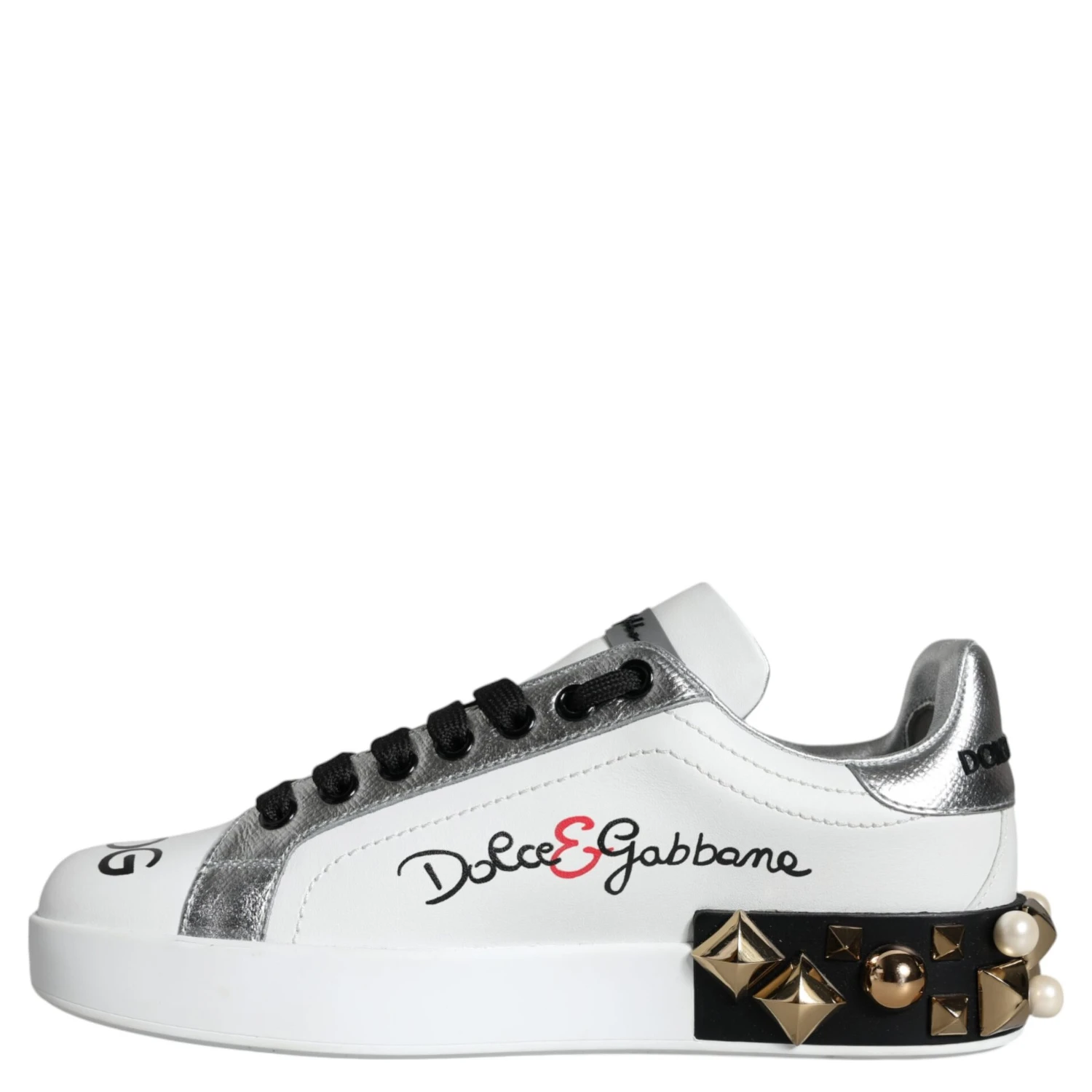 White Leather Floral Studded Sneakers Shoes