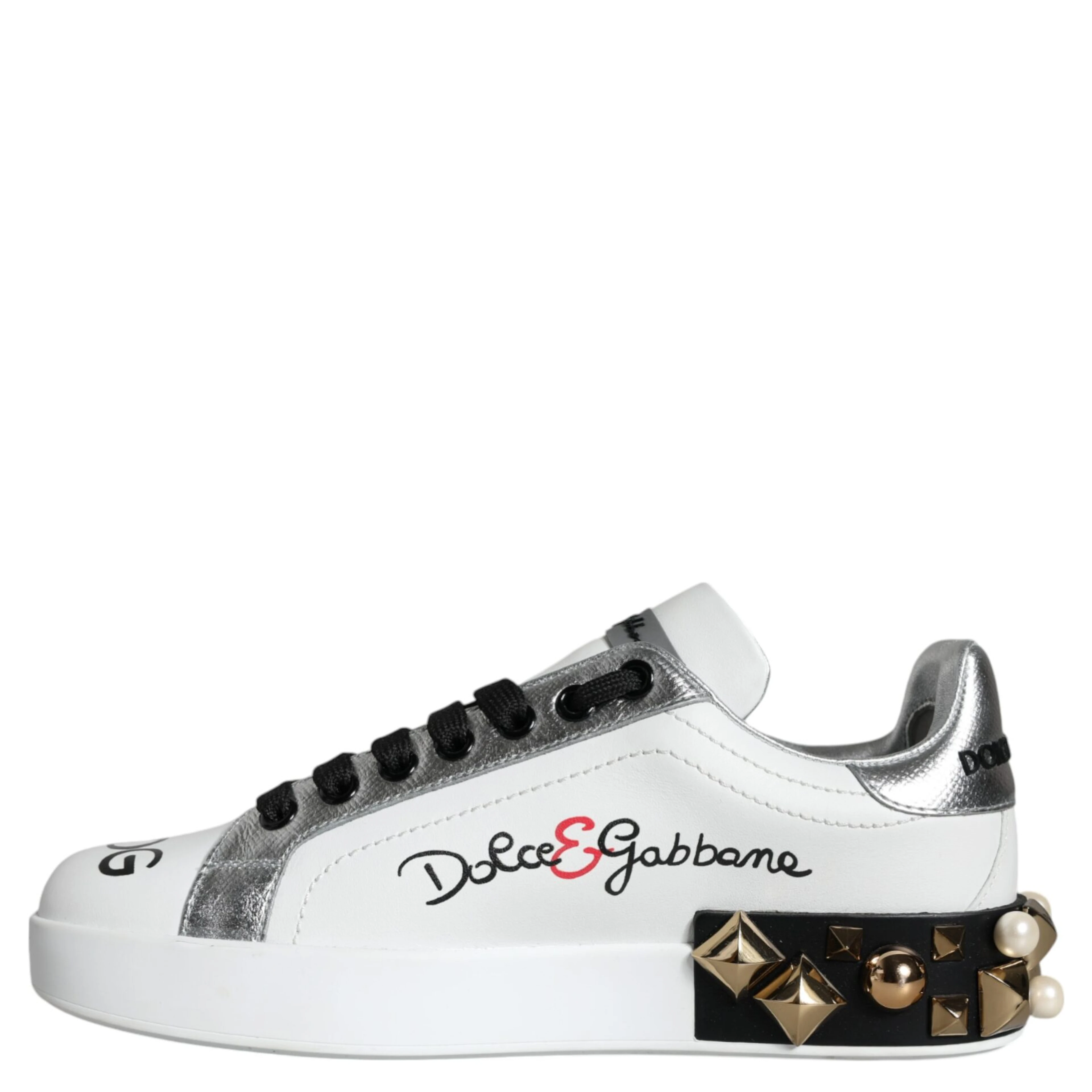 White Leather Floral Studded Sneakers Shoes