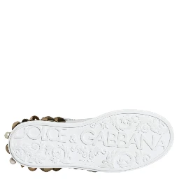 White Leather Floral Studded Sneakers Shoes