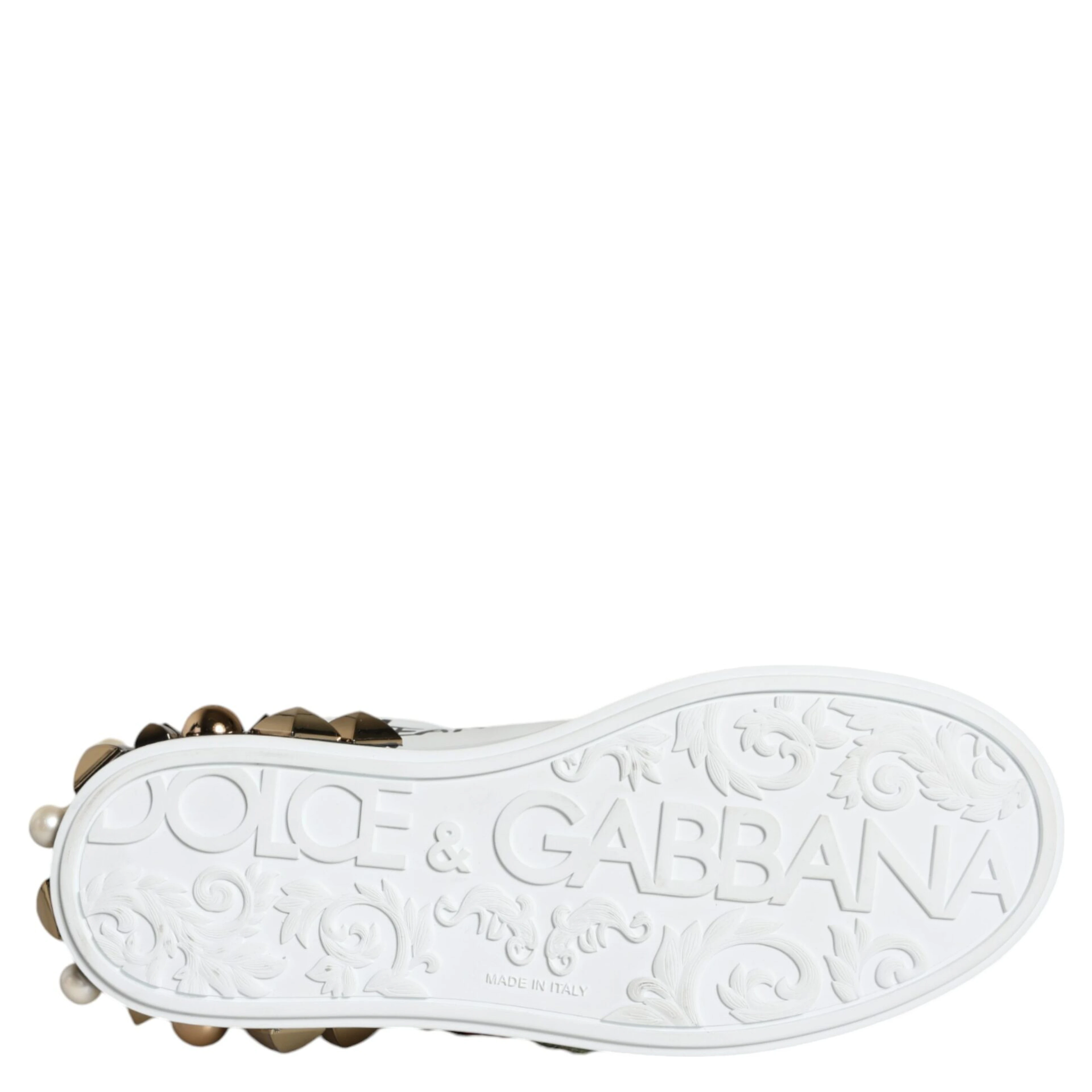 White Leather Floral Studded Sneakers Shoes