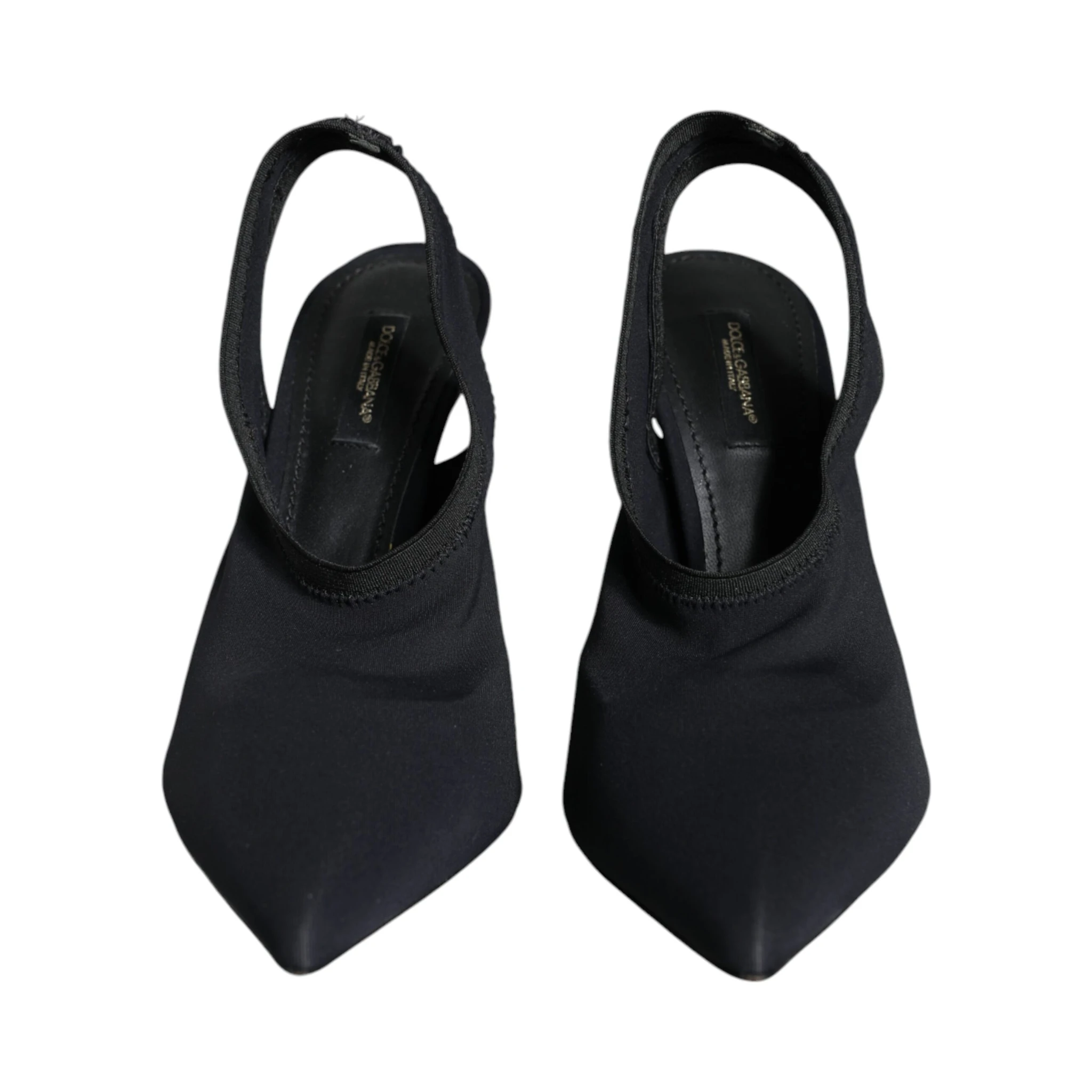 Black Jersey Stretch Heels Slingback Shoes