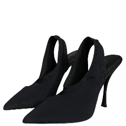 Black Jersey Stretch Heels Slingback Shoes