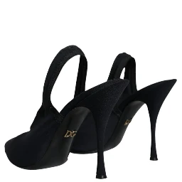 Black Jersey Stretch Heels Slingback Shoes