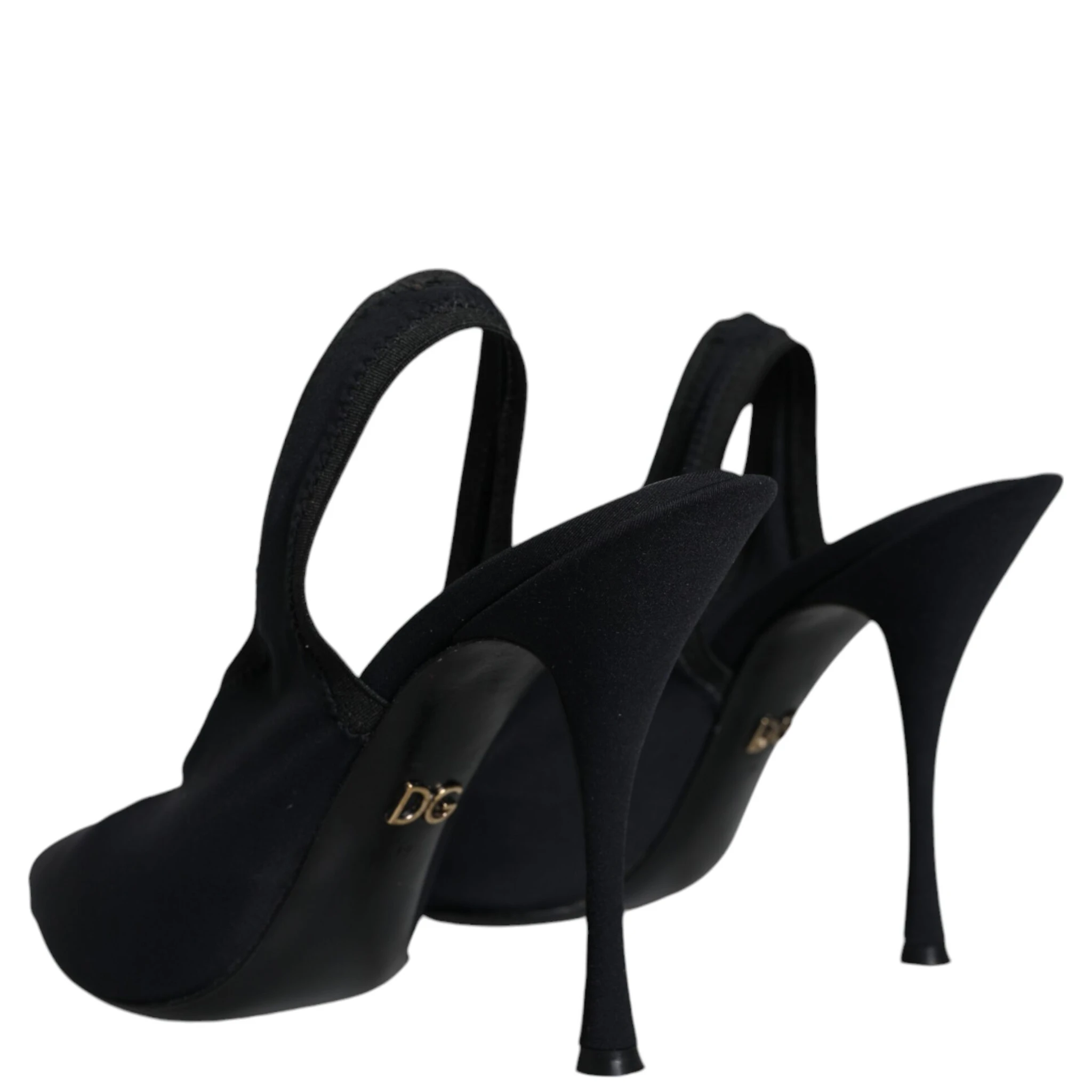 Black Jersey Stretch Heels Slingback Shoes