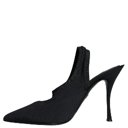 Black Jersey Stretch Heels Slingback Shoes