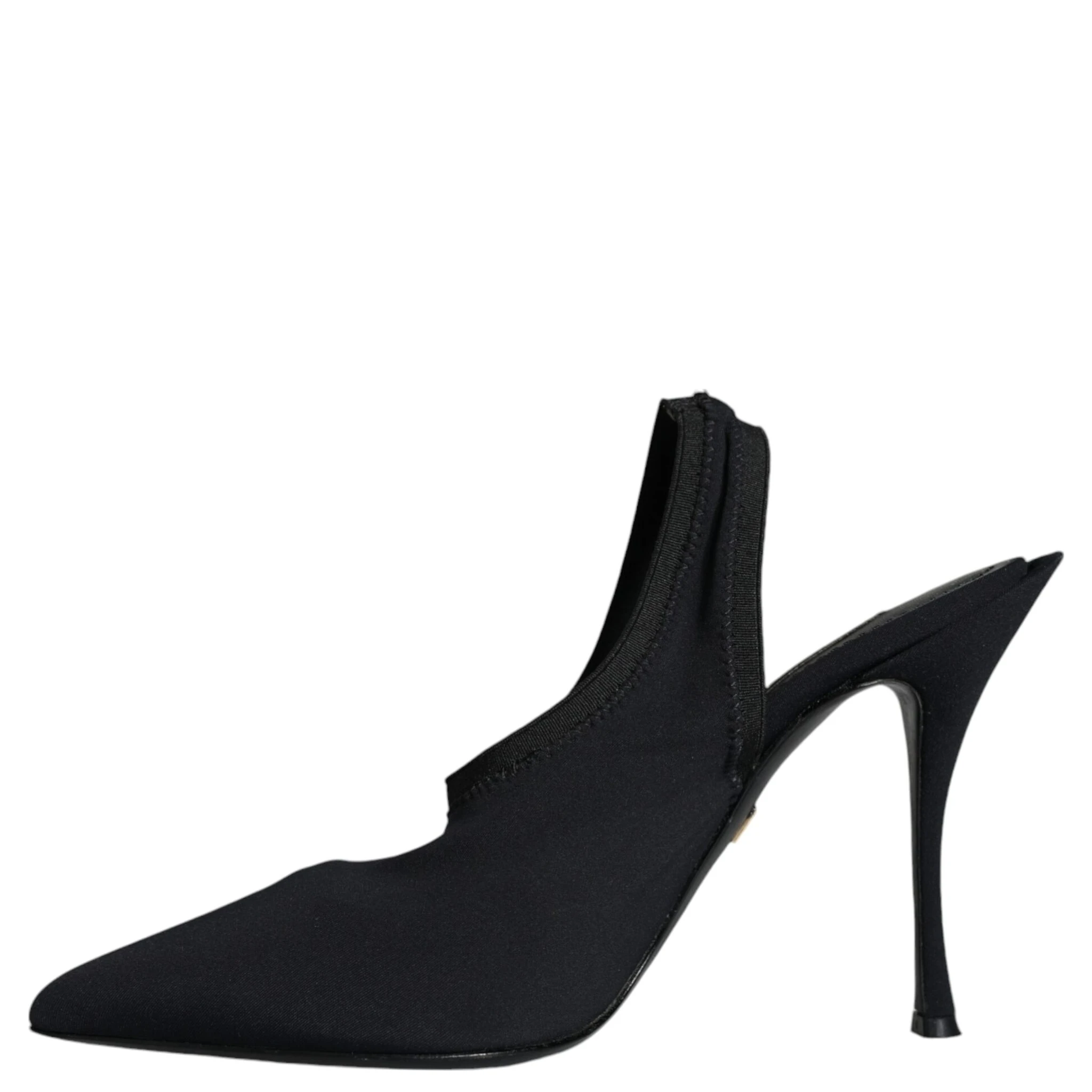 Black Jersey Stretch Heels Slingback Shoes