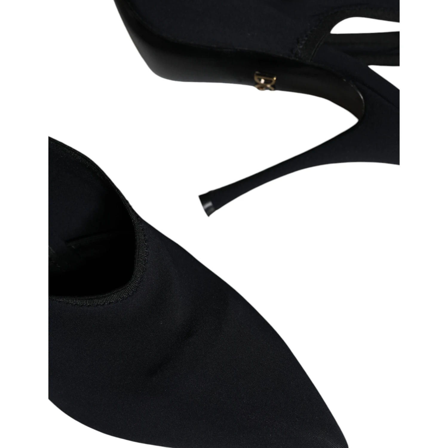 Black Jersey Stretch Heels Slingback Shoes