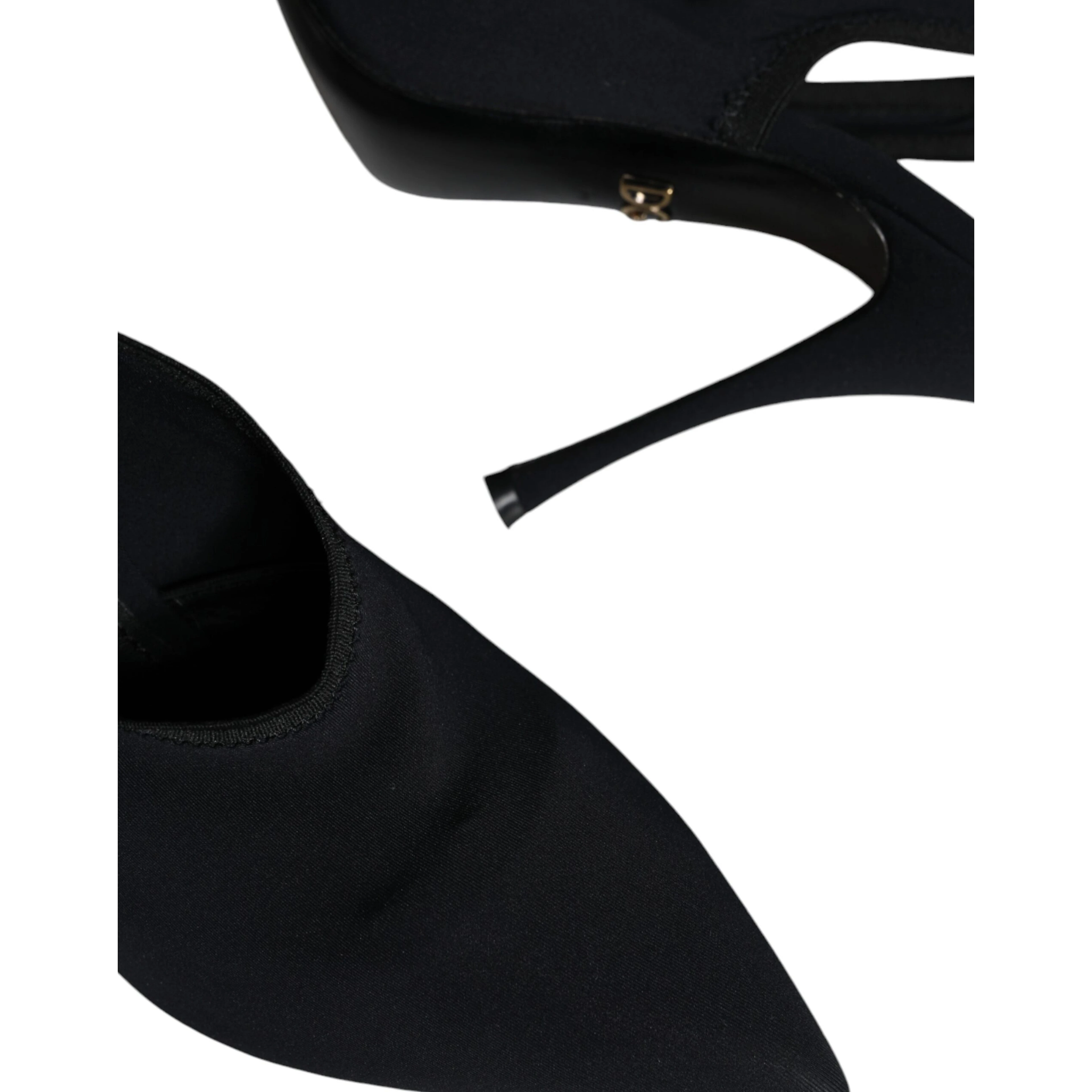 Black Jersey Stretch Heels Slingback Shoes