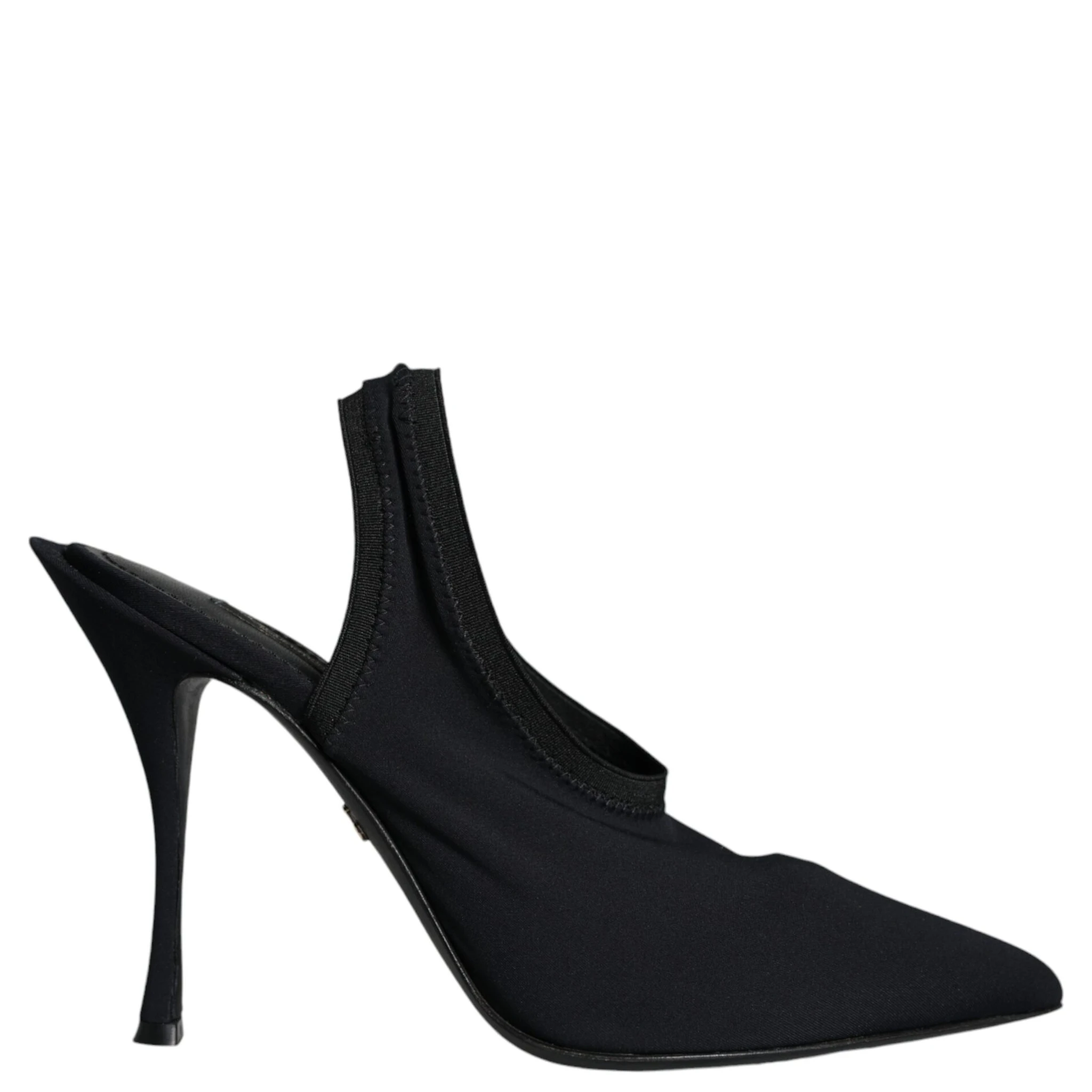 Black Jersey Stretch Heels Slingback Shoes