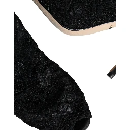 Black Lace Stretch Heels Mid Calf Boot Shoes