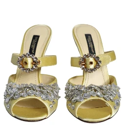 Yellow Mary Janes Satin Crystal Sandals Shoes