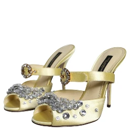 Yellow Mary Janes Satin Crystal Sandals Shoes