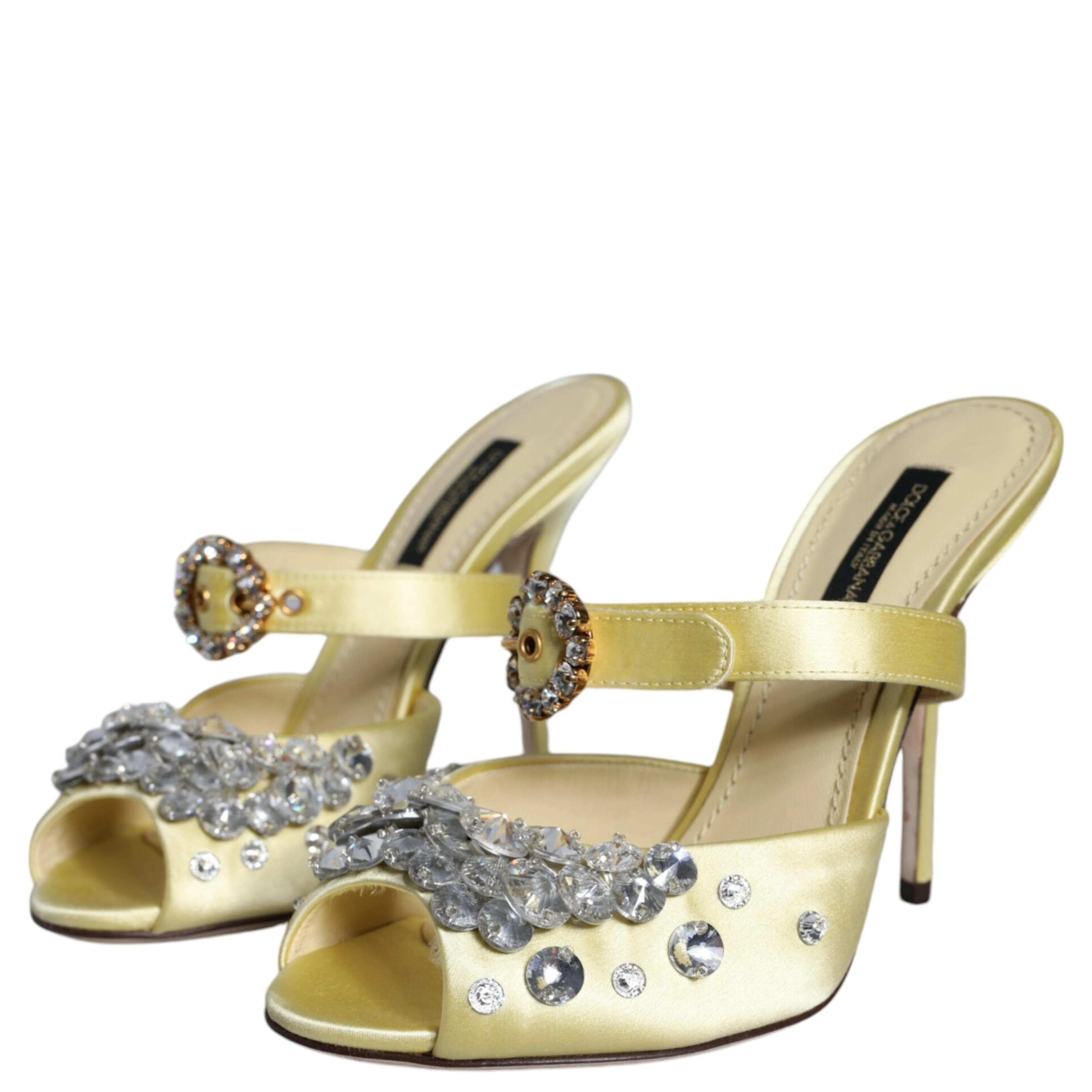 Yellow Mary Janes Satin Crystal Sandals Shoes