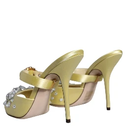 Yellow Mary Janes Satin Crystal Sandals Shoes