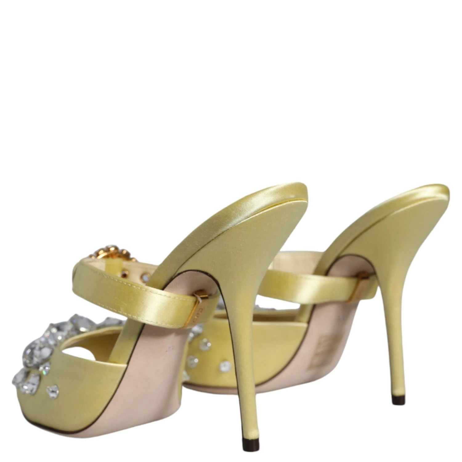 Yellow Mary Janes Satin Crystal Sandals Shoes