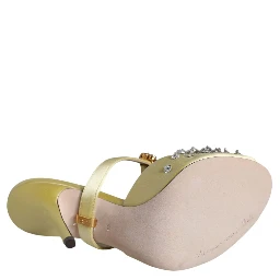 Yellow Mary Janes Satin Crystal Sandals Shoes