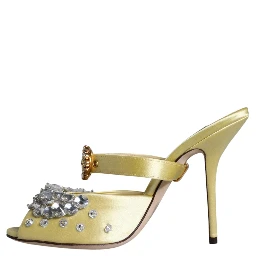 Yellow Mary Janes Satin Crystal Sandals Shoes