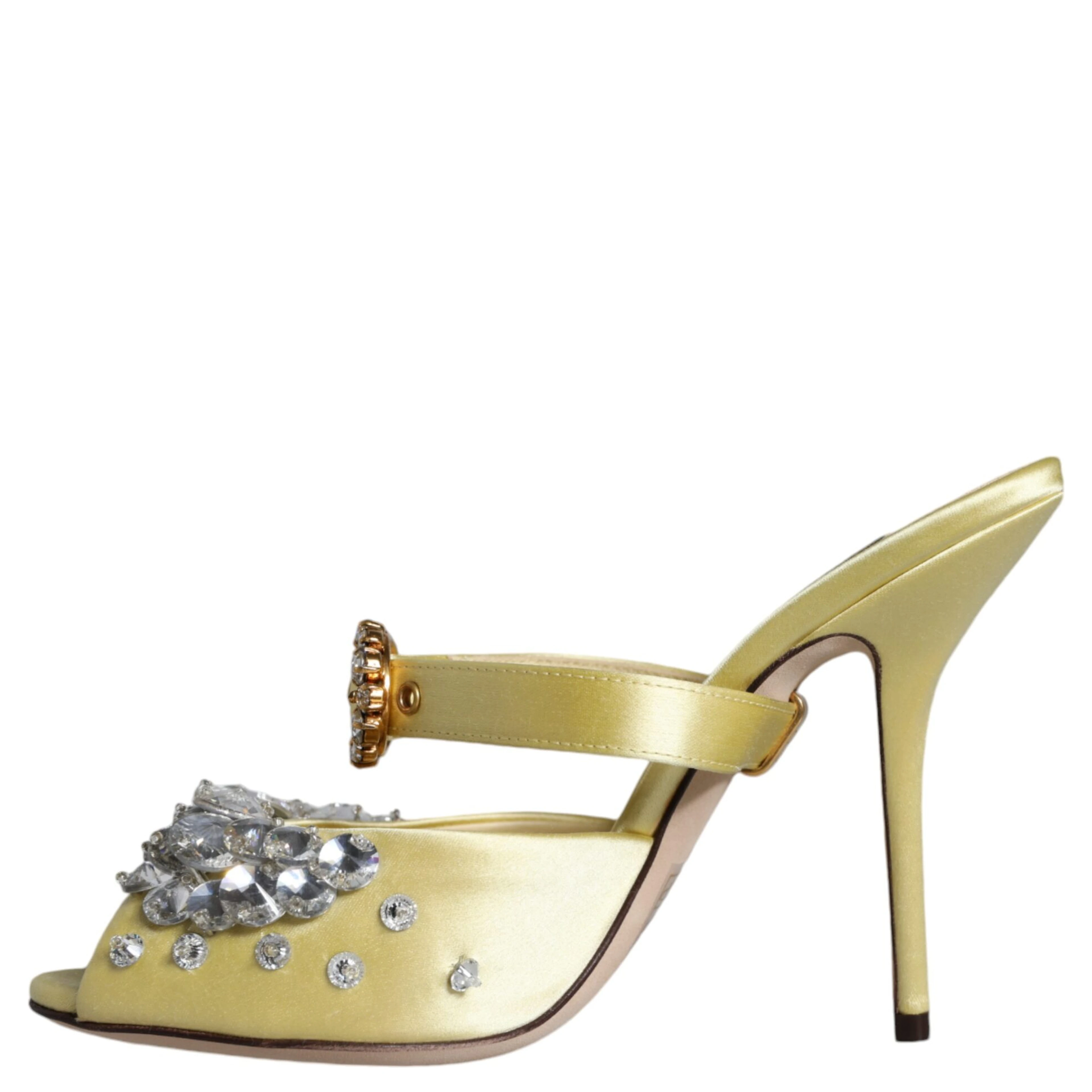 Yellow Mary Janes Satin Crystal Sandals Shoes