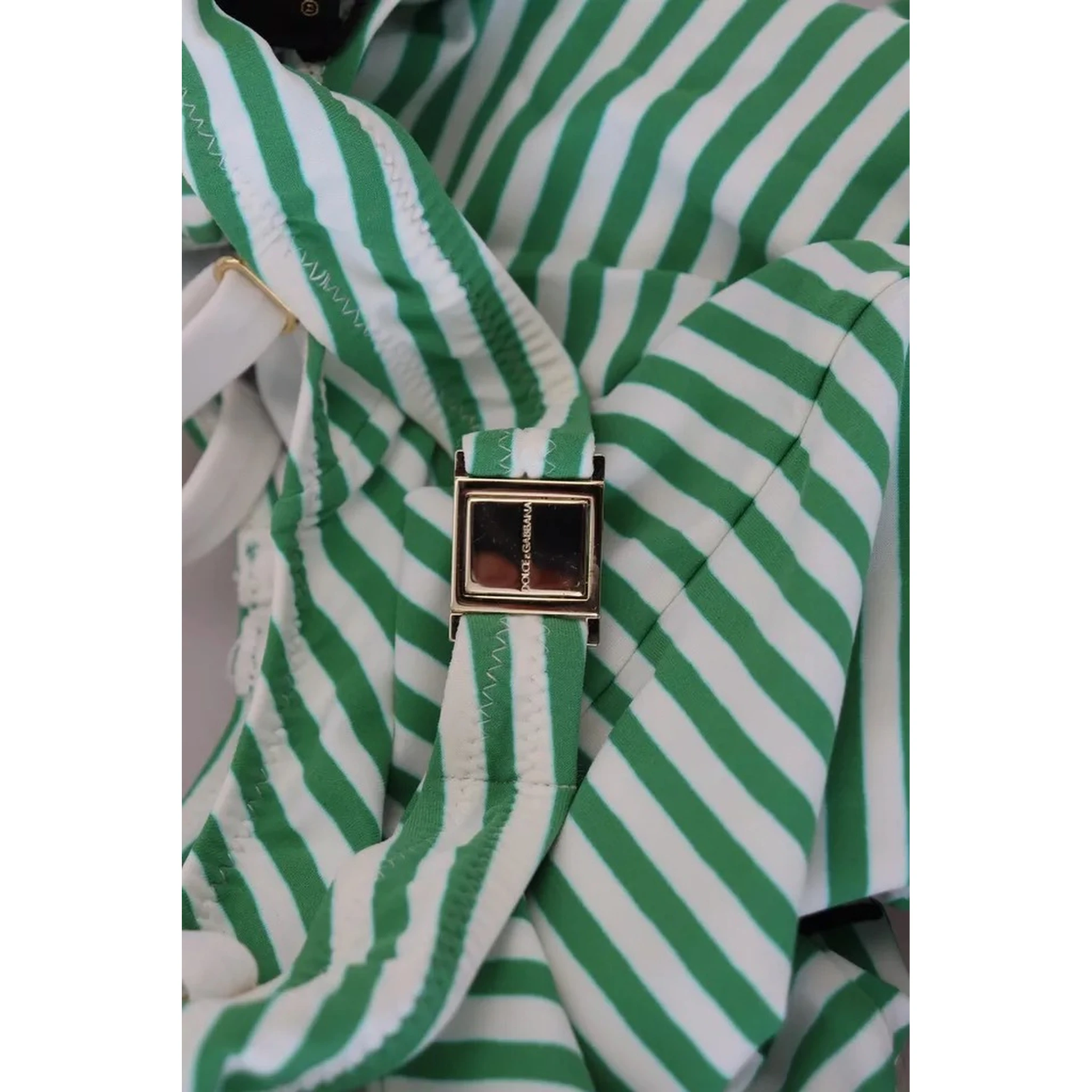White Green Stripes One Piece Beachwear Swimwear