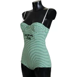 White Green Stripes One Piece Beachwear Swimwear