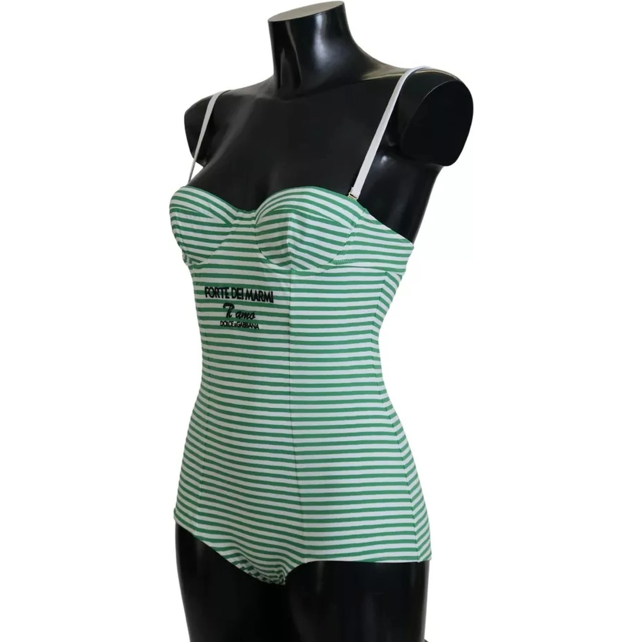 White Green Stripes One Piece Beachwear Swimwear