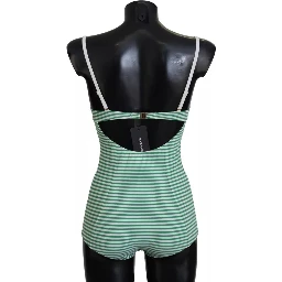 White Green Stripes One Piece Beachwear Swimwear