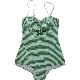 White Green Stripes One Piece Beachwear Swimwear
