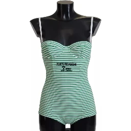 White Green Stripes One Piece Beachwear Swimwear