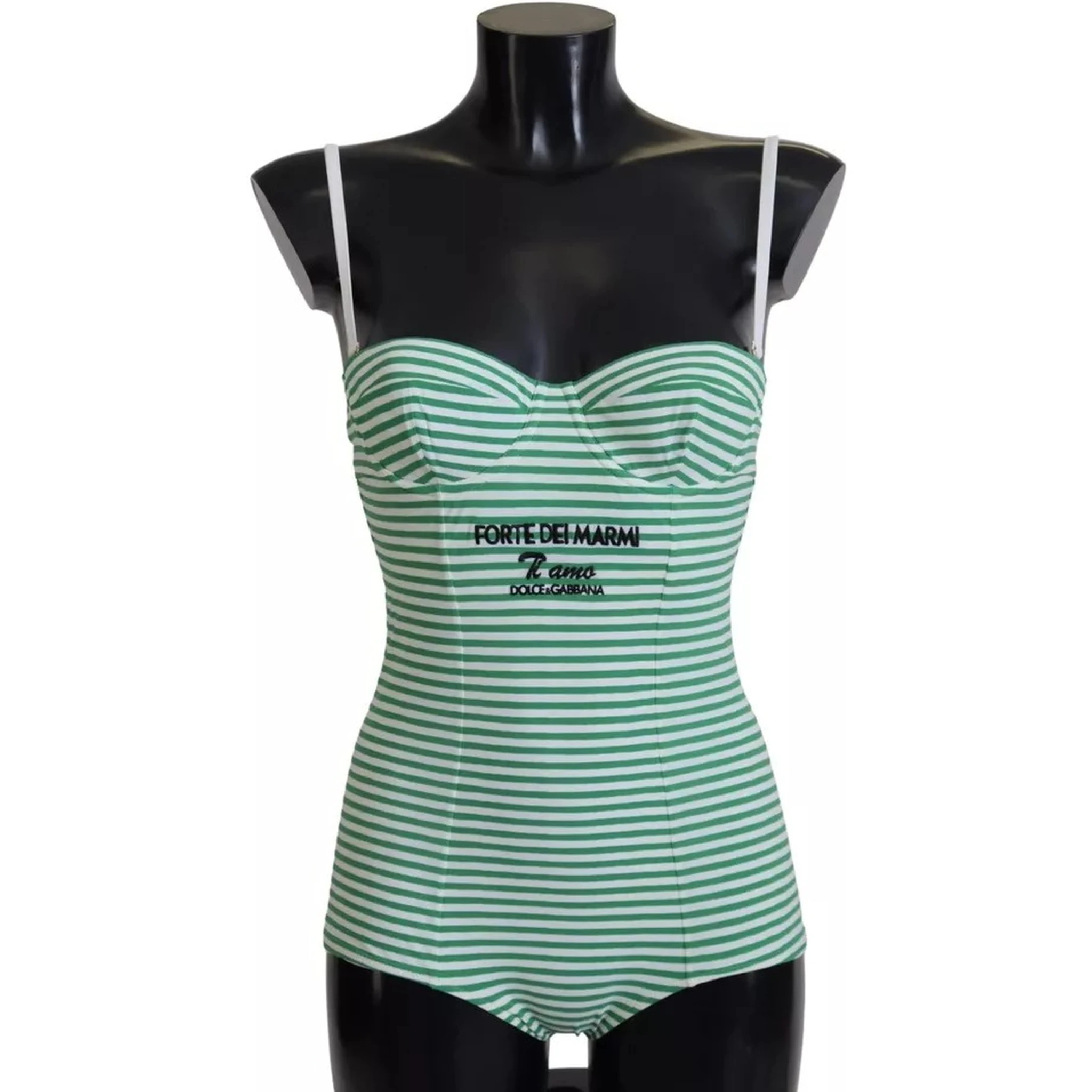 White Green Stripes One Piece Beachwear Swimwear